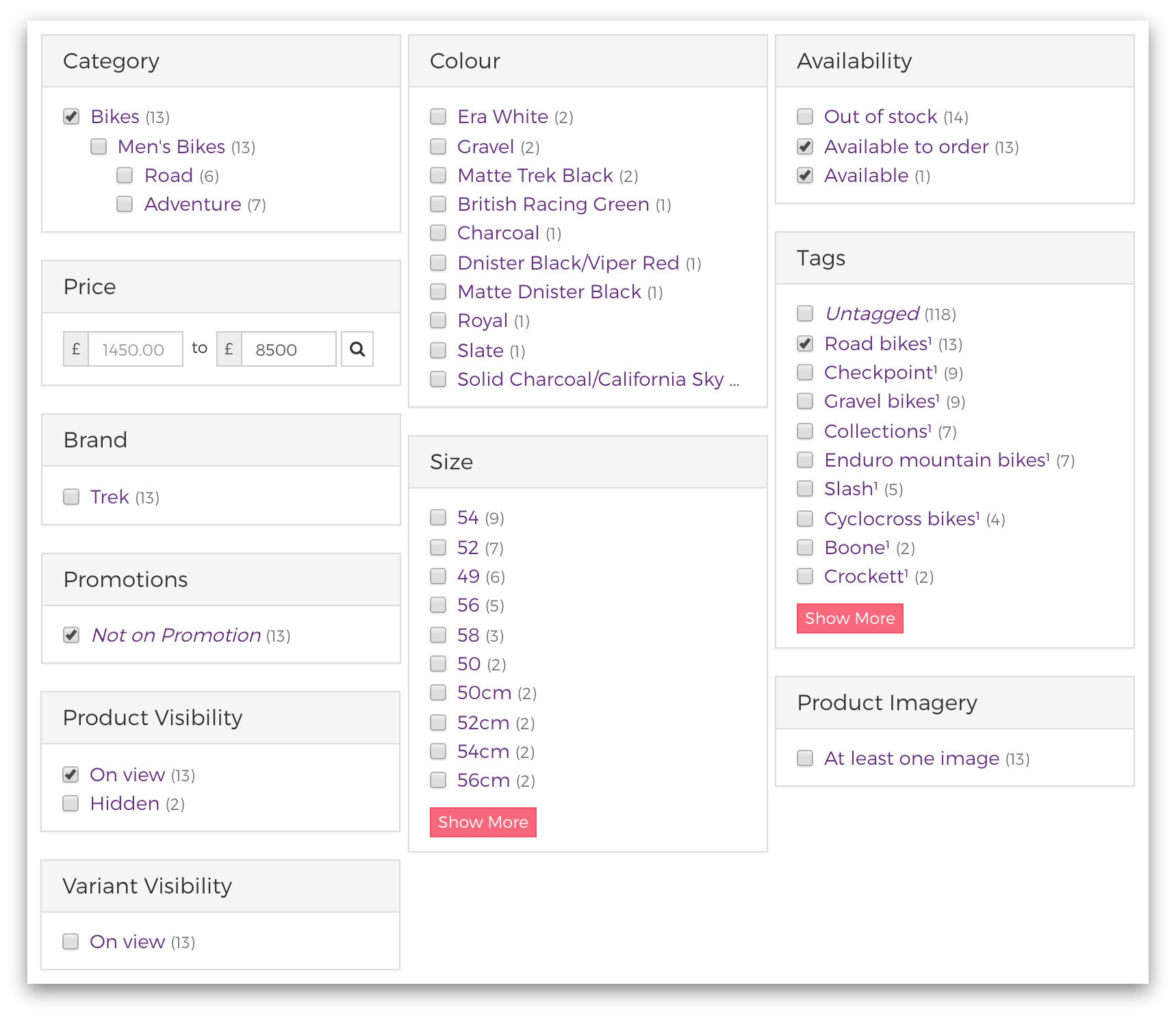 Available filters